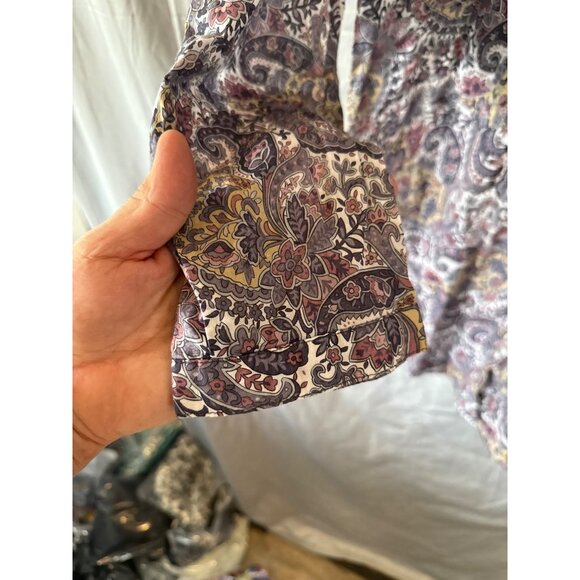 Coldwater Creek Paisley Floral Shirt Cotton Purple Yellow Long Sleeve Womens L - Picture 4 of 7